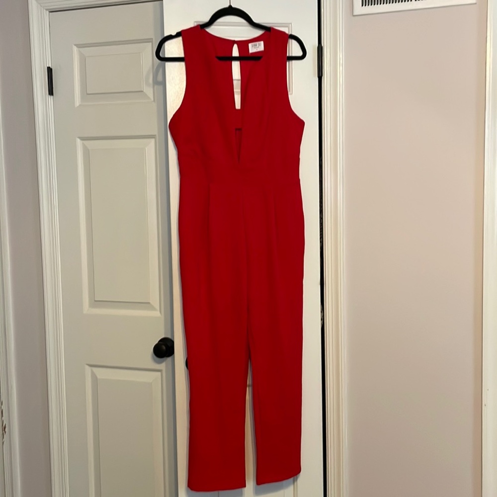 Red Cropped leg jumpsuit